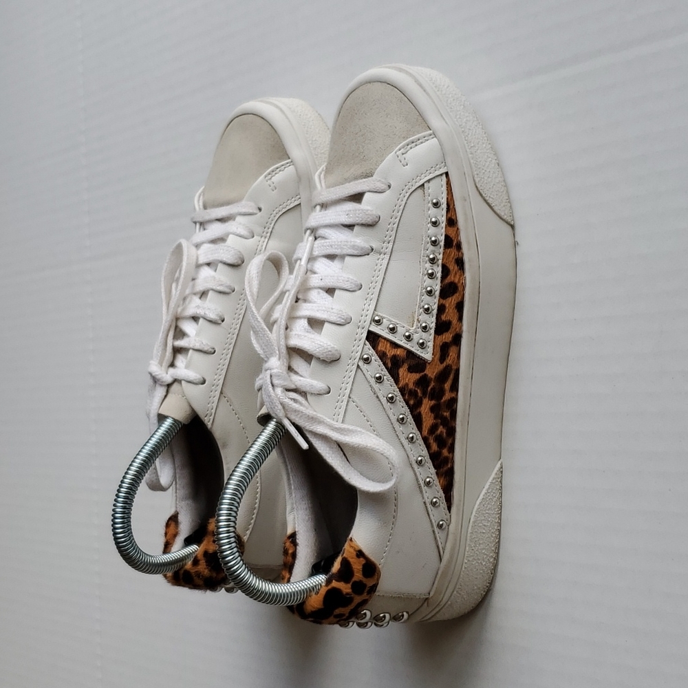 Zara White Studded Sneakers with Leopard Print Shoes Size EU 37 US 6.5